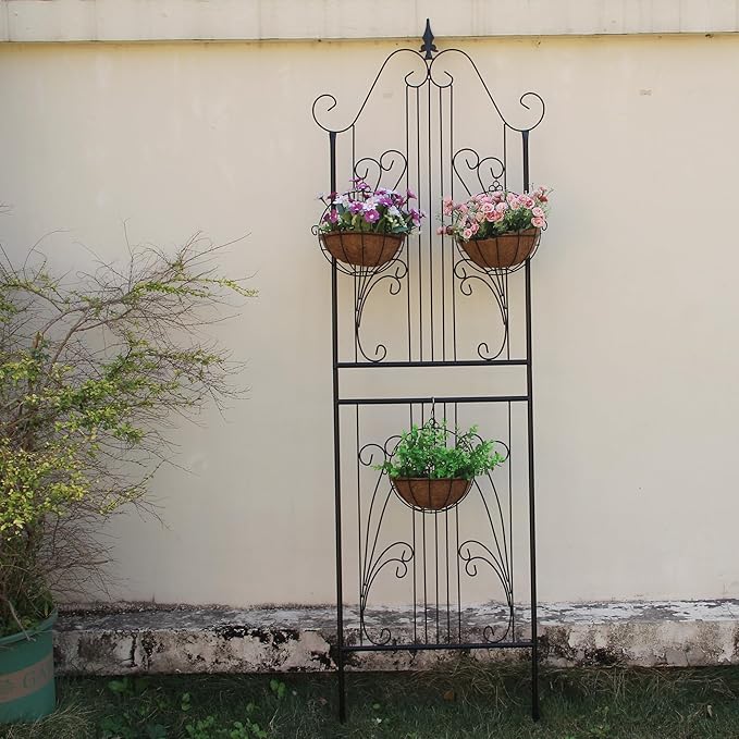 1 Pack Trellis for Climbing Plants 82.7" H x 26.7" W Tall Garden Trellis Wrought Iron Heavy Scroll Metal Decoration Lawn Patio for Rose Clematis Ivy Weather Resistant
