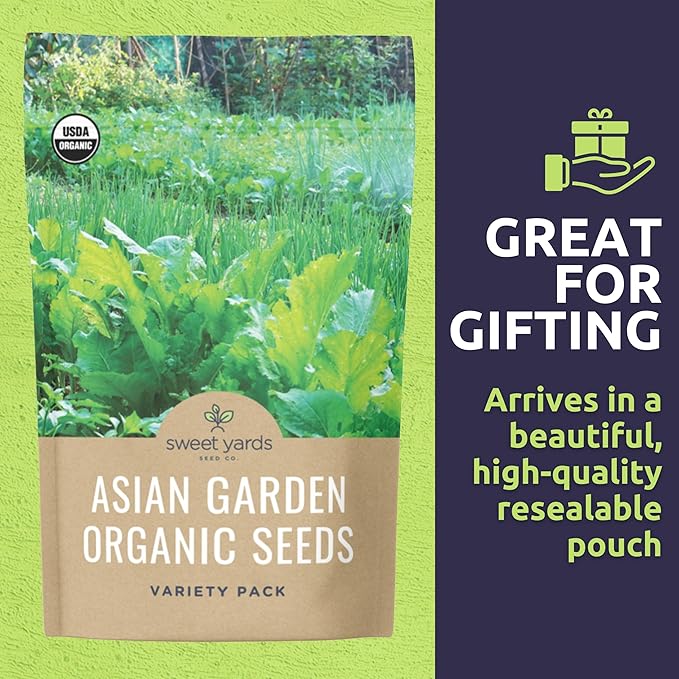 Organic Asian Garden Seeds Variety Pack - 10 Individual Packs - 2026 Season - Thai Basil, Bekana Mustard, Daikon Radish and More! for Indoor & Outdoor Planting (Non-GMO, Certified Organic)