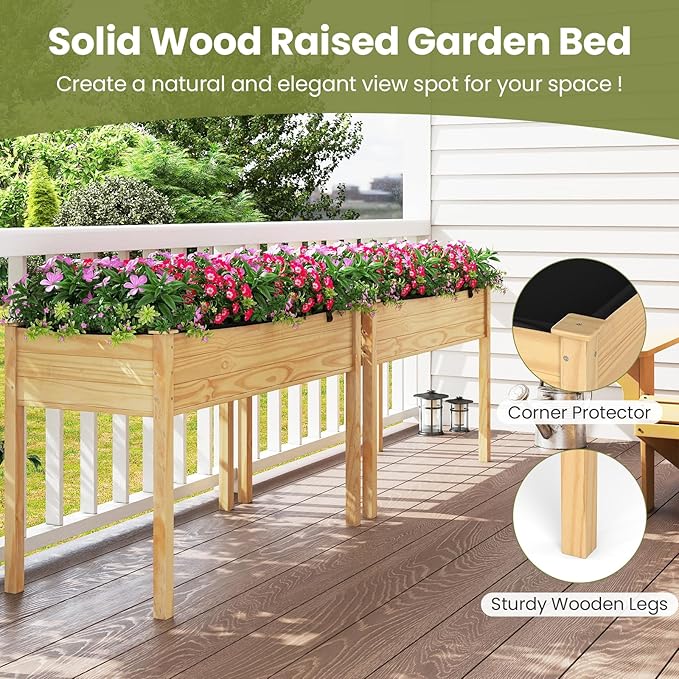 Giantex Raised Garden Beds Set of 2, Elevated Wood Planter Box with Liner, 47"x23"x30" Freestanding Raised Bed for Indoor Outdoor Plants, Vegetables Flower Herbs Fruit Gardening