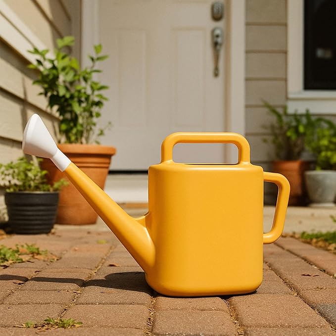 Expert Gardener 2 Gallon Resin Watering Can – Durable Plastic Garden Watering Can with Dual Handles & Controlled Flow Spout, Lightweight for Indoor & Outdoor Plants, Green (Daisy Yellow)