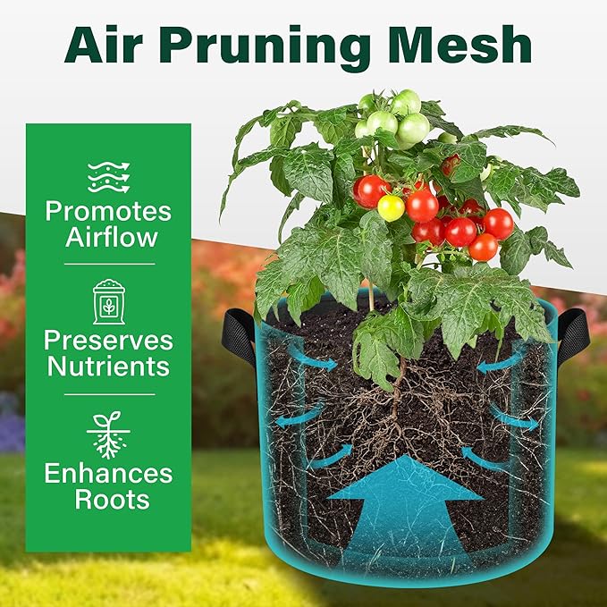LotFancy 5 Pack 5 Gallon Grow Bags, 300G Thickened Nonwoven Fabric Pots with Reinforced Handles, Heavy Duty Aeration Planter Bags for Vegetables Flowers Fruits, Black