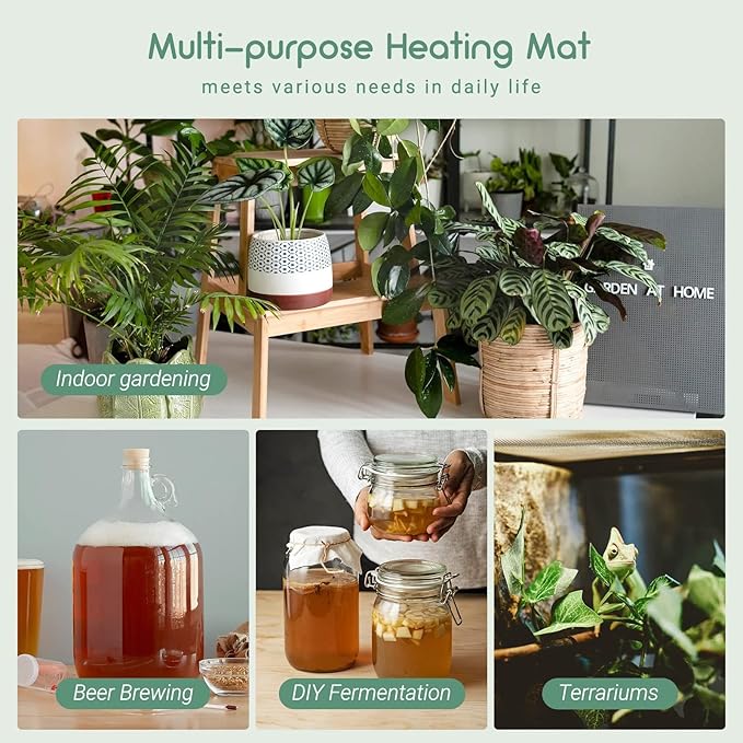 LUXBIRD Plant Heating Mat with Thermostat, Timing Function, Indoor Greenhouse Heat Mat, Heating Mat, 10"x20.75", 30 Watt (1 Pack)