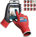 Work Gloves PU Coated for Men and Women, 12 Pairs Safety Work Gloves with Two Fingers Touchscreen, Breathable and Lightweight,Ideal for Light Warehouse, Manufacturing, Gardening, KG11P (XL, Red)