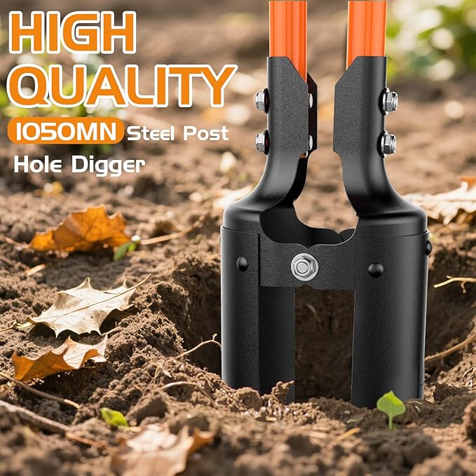 Post Hole Digger, 58-Inch Heavy Duty - 8 lbs Ultra-Lightweight, Fiberglass Handle & Curved Carbon Steel Blades, Anti-Slip Grip for Fence Planting (Orange & Black)