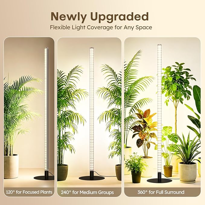360° Grow Lights for Indoor Plants with Stand, Full Spectrum LED Plant Light with Remote, Adjustable Height up to 67''/5.4FT, Wide Illumination Grow Lamp with On/Off Switch and Round Stand
