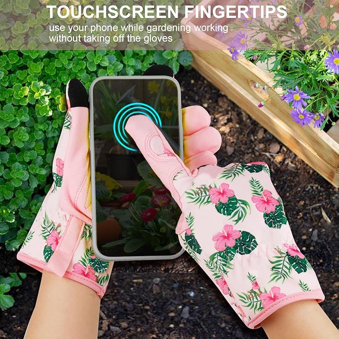 Leather Gardening Gloves for Women Thorn Proof Garden Gloves Touch Screen Working Gloves Gifts,M