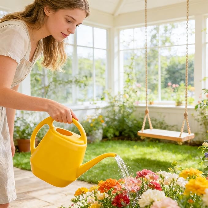 Plastic Watering Can with Long Spout and Handle,1 Gallon Large Watering Cans for Greenhouse,and Indoor,Yellow