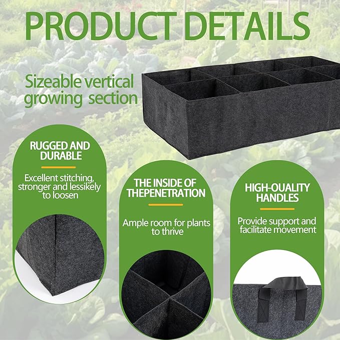 2-Pack 4 Grids Fabric Grow Bags, 2x2x1ft Thickened 400G Nonwoven Fabric Raised Garden Beds with Handles - Indoor Outdoor Planters for Vegetables, Herbs, Flowers