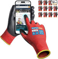 KAYGO Work Gloves PU Coated for Men and Women, 12 Pairs Safety Work Gloves with Two Fingers Touchscreen, Breathable and Lightweight,Ideal for Light Warehouse, Manufacturing, Gardening, KG11P (L, Red)