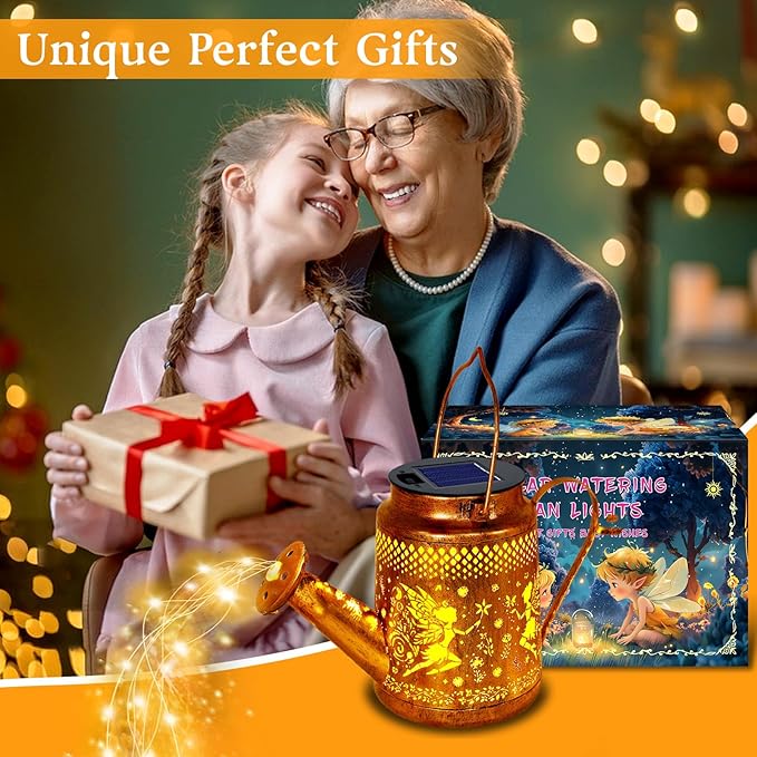 Big Solar Lanterns Outdoor Waterproof, Gifts For Mom Grandma Women Wife Daughter Mother's Day, Fairy Watering Can Garden Decor With Shepherd Hook, Hanging Solar Light Yard Art Outside Patio Path Decor