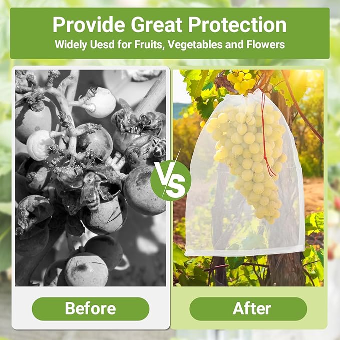 Fruit Protection Bags for Fruit Trees, 50 PCS 18x12 Inch Garden Insect Netting Bag with Drawstrings, Protect Plants, Tomato, Apple, Peach Trees from Bugs Birds
