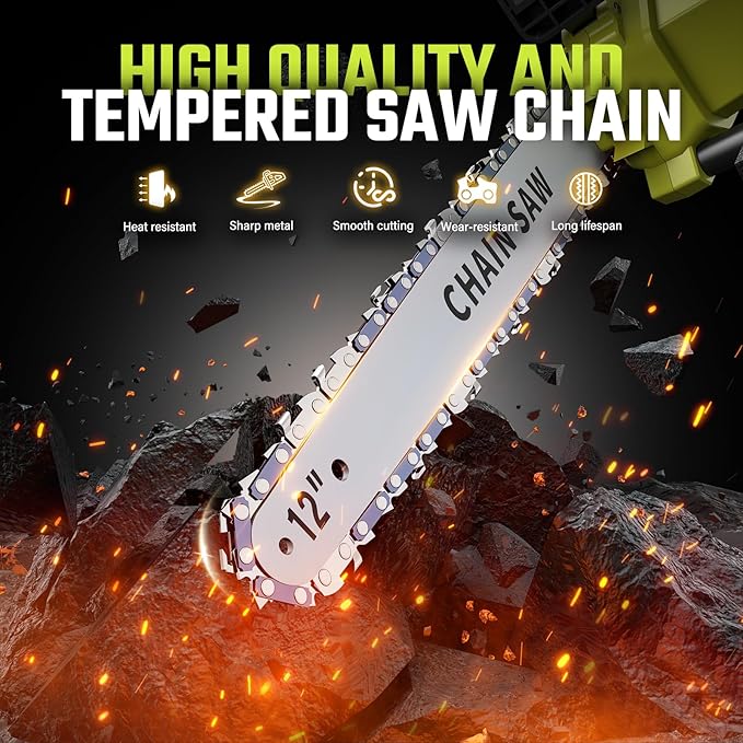 12 In Electric Chainsaw Cordless, 20V Battery Chain Saw with 2x4.0Ah Li-ion Batteries, 2 x Chains, with Tool-free Chain Tension, Auto Oiling for Wood Cutting, Tree Trimming and Branch Pruning