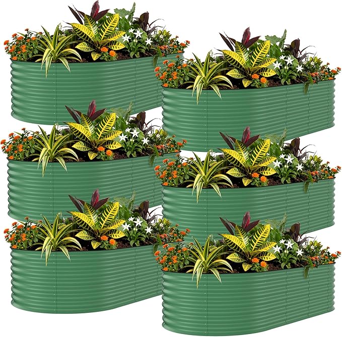 Garvee 8 Pack Galvanized Raised Garden Beds - 8x4x2ft Planter Box for Vegetables, Flowers, Rust-Resistant Garden Box, Easy Assembly Raised Beds, Durable Planters for Outdoor Plants, Green