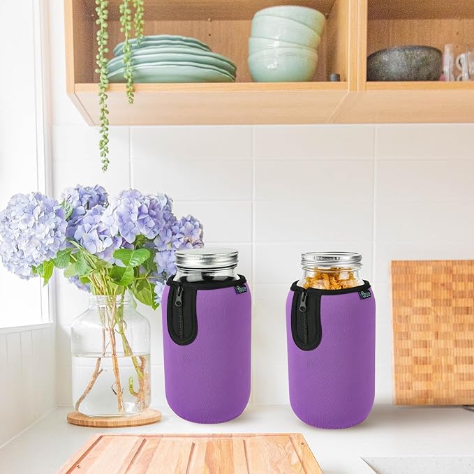 Beautyflier Wide Mouth Mason Jars 64oz Sleeve, Large Clear Glass 2 Quart Insulators Covers, Wide Mouth Half Gallon Sprouting Mason Jars Blackout Sleeves, Bottle Not Included (Purple)
