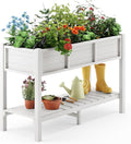 LUE BONA Raised Garden Bed with Tools, 45*18*29 in, Poly Elevated Planter Box with Legs And Storage Shelf, Weather Resistant, 3-Year Warranty, Standing Growing Bed Herb Planter for Vegetable, White