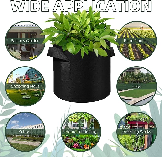 10 Gallon Grow Bags 20 Pack, Heavy Duty Thickened Nonwoven Fabric Pots with Handles, Plant Grow Bags for Vegetable/Flower/Plant/Fruits, Black