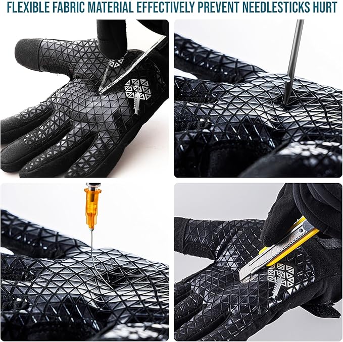 TAILI Level 3 Needle, Level 5 Puncture Resistant Gloves for Men Work, Heavy Duty A7 Cut Resistant Safety Gloves, Grip Enhanced, Breathable and Touchscreen, Black, XL, 1 Pair