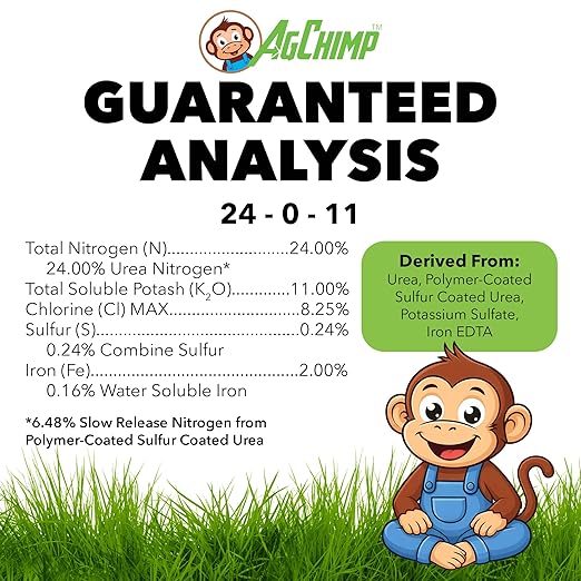 24-0-11 Professional Lawn Maintenance Fertilizer, 16lbs - 24% Quick-Release and 30% Slow-Release Nitrogen Blend for Immediate Green-up and Continuous Turf Growth - Covers 5,000 sq ft