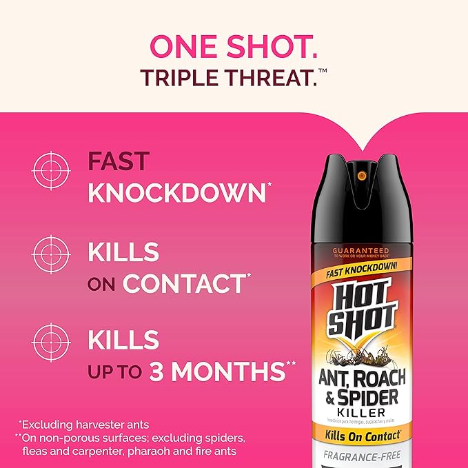 Hot Shot Ant, Roach & Spider Killer, Kills Roaches and Listed Ants On Contact, Indoor & Outdoor Use, (Unscented) 2 Pack, 17.5 Ounce