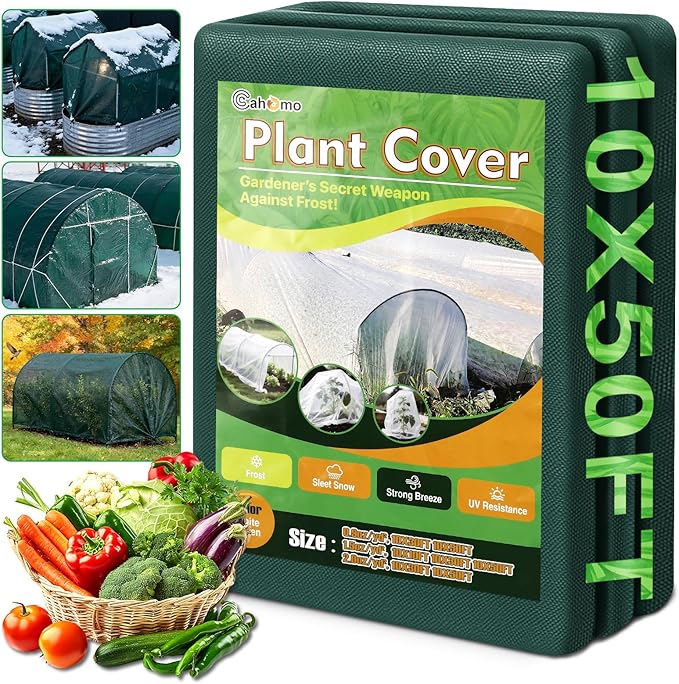 Green Plant Covers Freeze Protection, 10 x 50 ft - 0.9 oz/yd² Frost Cloths for Outdoor Plants, Tree Covers Freeze Protection, Winter Garden Blanket, Sun Cover for Plants for Greenhouse, Vegetables
