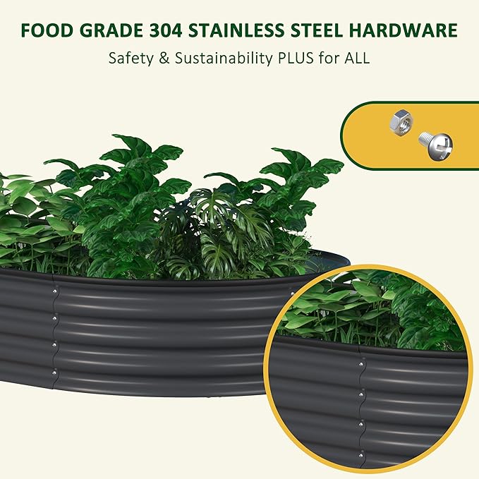 VEIKOU 8×2x1FT Raised Garden Bed, Galvanized Planter Box, 9 in 1 Modular Garden Bed for Outdoor Backyard Vegetables, Flower, Grey