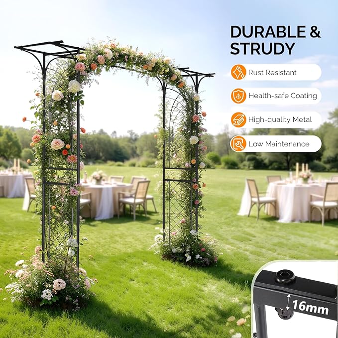 VINGLI Garden Arbor, Arch for Wedding Ceremony Party, Christmas Garden Decor Steel Garden Trellis for Plant Climbing, Pergola for Garden, Backyard, Lawn (Flat Top)
