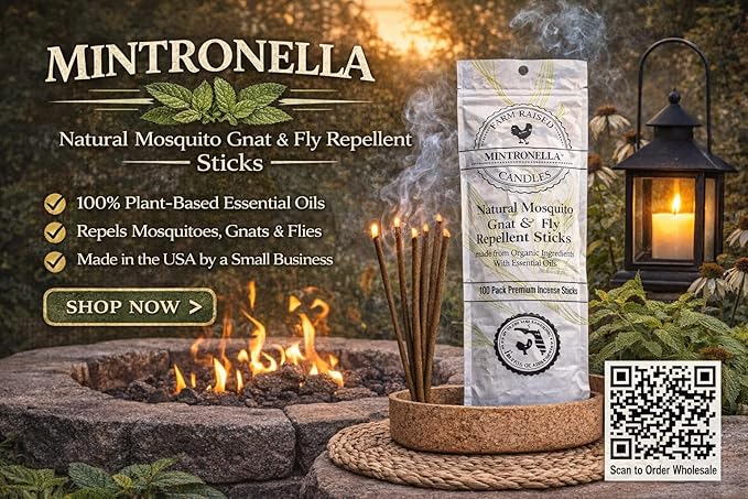 Farm Raised Candles USA Made - Bulk 5 Pack Mosquito Repellent Incense Plant-Based Natural Mosquito Gnat's & No See um Outdoor Patio Sticks Mintronella
