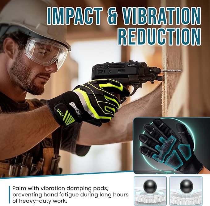 TAILI Heavy Duty Level 5 Puncture and Cut Resistant Gloves for Men Work, 3D PVC Level 1 Impact Protection, Anti Vibration Motorcycle Safety Gloves, Touchscreen, Breathable and Machine Washable, Small