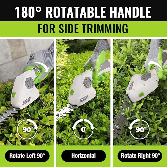 WORKPRO Cordless Grass Shear & Shrubbery Trimmer - 2 in 1 Handheld Hedge Trimmer 7.2V Electric Grass Trimmer Hedge Shears/Grass Cutter 2.0Ah Rechargeable Lithium-Ion Battery and USB Cable Included