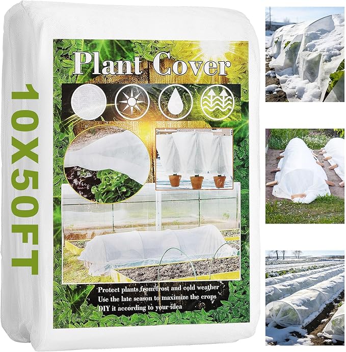 Plant Covers Freeze Protection, 10X50FT Reusable Thickened Winter Floating Row Covers, Frost Cloth Blanket Shade Cloth Garden Fabric Plant Cover for Raised Beds Vegetables Insect Winter Frost