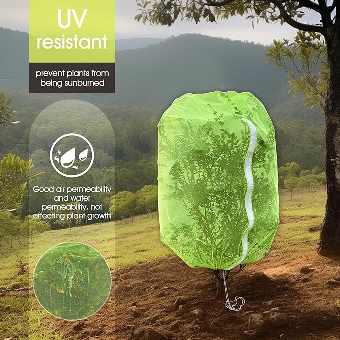 Fruit Tree Netting, RIFNY 3.9 X 3.3 FT Blueberry Bush Netting Cover with Zipper Drawstring, Outdoor Mosquito Net Garden Netting Cover Protector Plant from Birds Cicadas Animals Insect (4 PCS, Green)