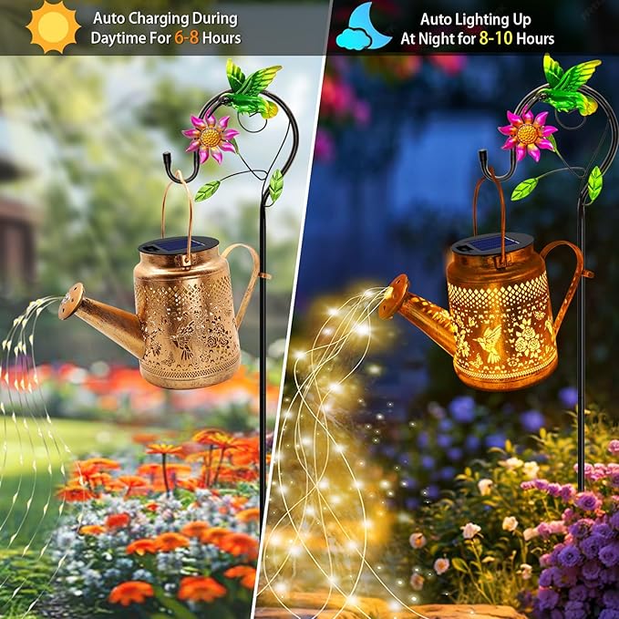 Big Solar Lanterns Outdoor Waterproof, Gifts for Mom Grandma Women Wife Daughter Mother's Day, Hummingbird Watering Can Garden Decor with Shepherd Hook, Hanging Solar Lights Yard Outside Patio Decor
