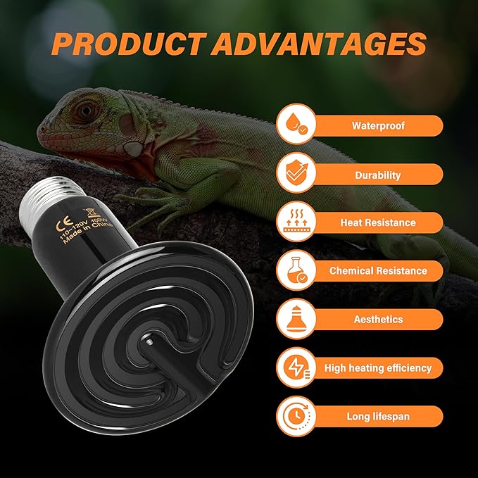 Simple Deluxe 100W Ceramic Heat Emitter Reptile Heat Lamp Bulb No Light Emitting Brooder Coop Heater for Amphibian Pet & Incubating Chicken, 2 Pack
