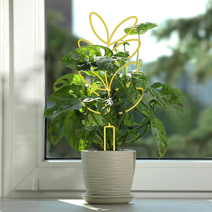 Larger 23inch Plant Trellis for Climbing Plants Indoor, Trellis for Potted Plants with Ties, Metal Climbing Plant Support for Houseplant Flower Pothos Trellis, 4 Different Panels, Pale Gold