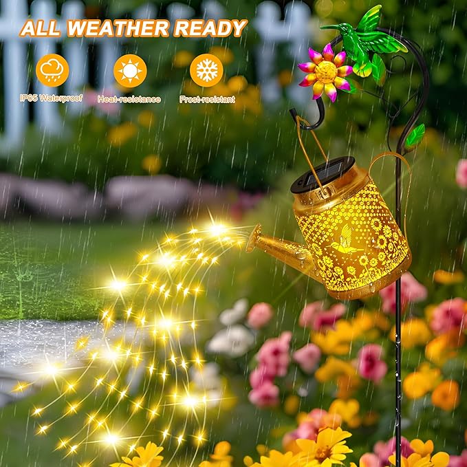 Mothers Day Gifts, Hummingbird Solar Lanterns Garden Decor, Outdoor Waterproof Watering Can with Shepherd Hook, Solar Garden Decor for Yard Outdoor Pathway, Gifts for Women Mom Grandma Birthday