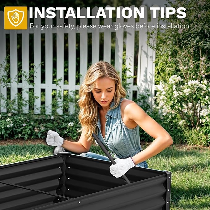 DWVO 6 x 3 x 1.5 FT Raised Garden Bed Kit, Outdoor Galvanized Flower Bed with Gloves, Large Metal Planter Box for Vegetables, Flowers, Herbs, Fruits, Black