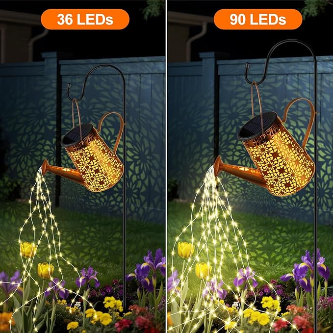 Forlivese 2PCS Solar Watering Can with Lights, Solar Lights Outdoor Decorations with Hanging,Waterproof Watering Can Landscape Light for Patio Gardening Pathway 90LED