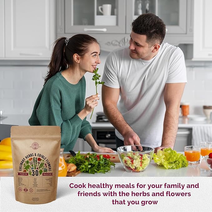 Organo Republic 30 Culinary Herbs & Edible Flower Seeds Variety Pack- Indoor/Outdoor. 7400+ Non-GMO Heirloom Flower Seeds: Basil, Borage, Echinacea, Lavender, Oregano, Rosemary Seeds & More