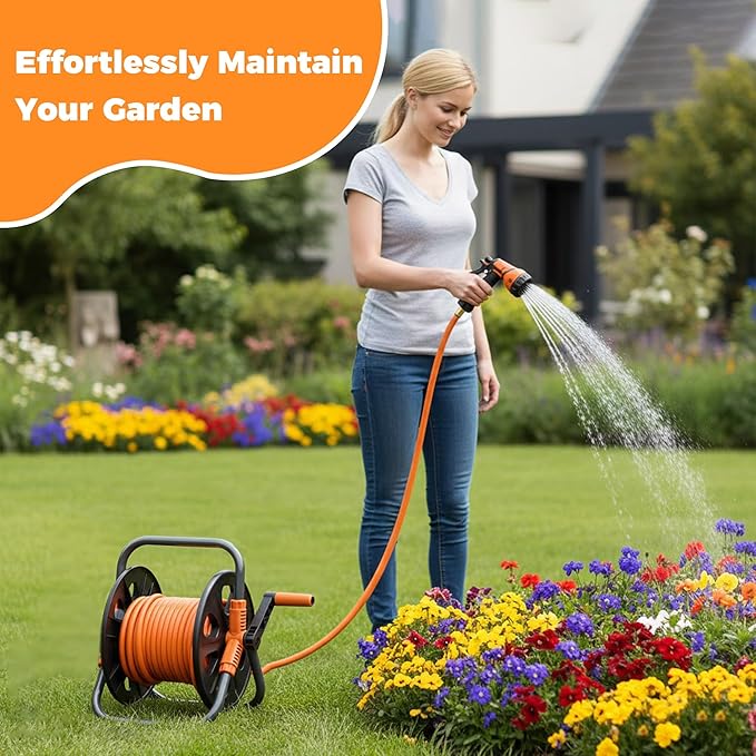 Garden Water Hose Reel Cart, Holds up to 50-80 Feet of 5/8-Inch Hose, Portable Hose Holder for Convenient Hose Storage and Watering