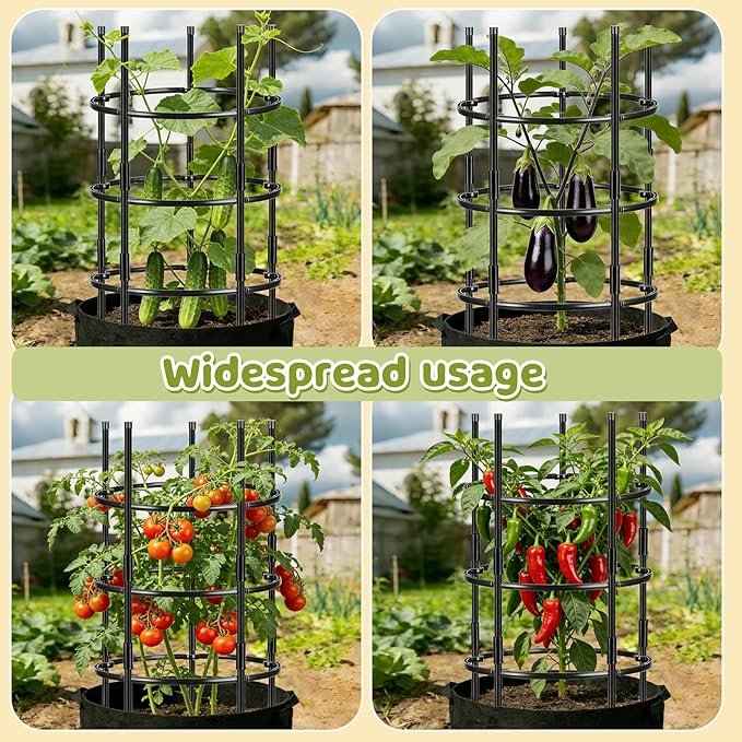 2PCS 19.5" D x 39" H Peony Plant Support Cage, 3 Tier Stackable Plant Support Ring, Metal Core with PVC Coated Stakes, Garden Plant Support for Peonies Tomatoes and Climbing Plants