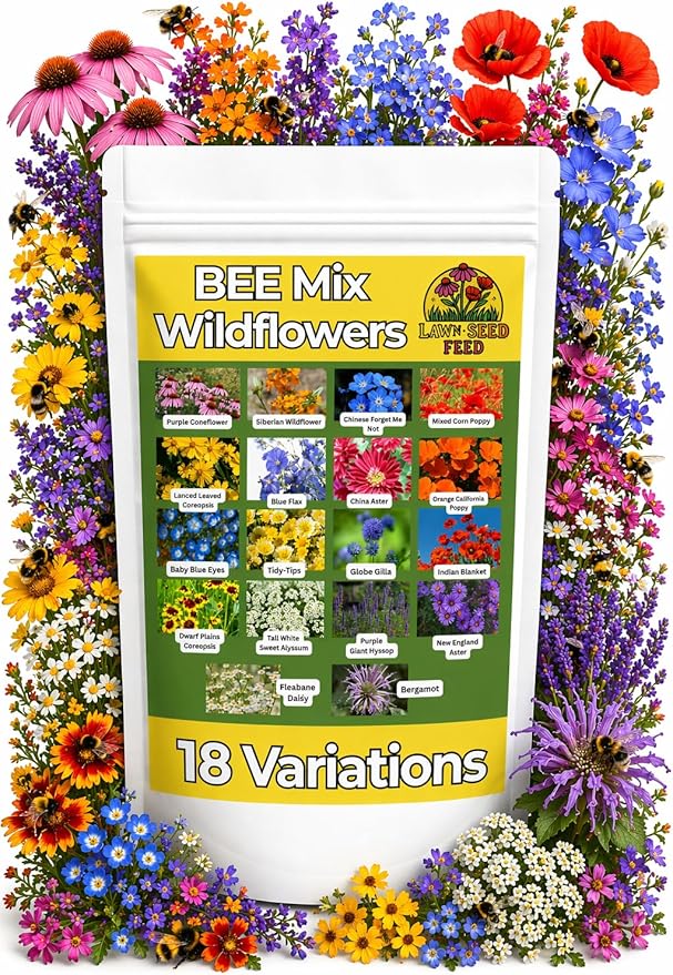 Bee Wildflower Seed Mix – (2oz) - Pollinator Flower Seeds for Bees – Nectar & Pollen Rich Blooms for Honey Bees. Friendly Flower Blend for Outdoor Gardens & Meadows!