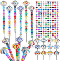 Tigeen 236 Pcs Garden Stake DIY Fairy Wand Plant Stake with 12 Colorful Crystal Stopper Top 12 Threaded Rod with 200 Large Hole Bead for Spring Summer Holiday Outdoor Decorations(Mushroom and Pumpkin)