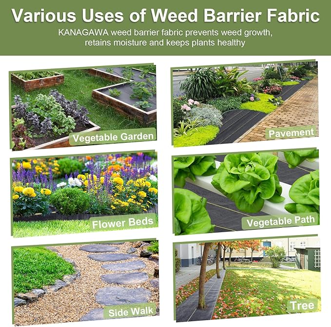 KANAGAWA 6oz Heavy Duty 3ft x 100ft Weed Barrier Fabric - Professional Woven Landscape Ground Cover with 30 Landscape Staples, Superior 6oz Density for Driveway Garden & Yard Greenhouse Gardening