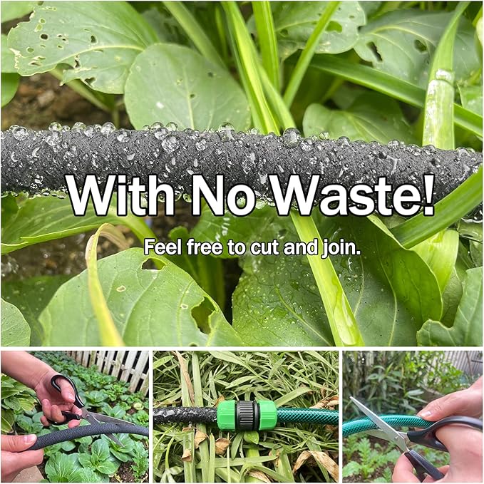 Customizable Soaker Hose System - 1/2 inch x 50ft Soaker Hose with 25ft Garden Hose, Irrigation Weeping Hose with Reinforced Fittings for Raised Garden Flower Bed, Vegetables and Shrub Plants.