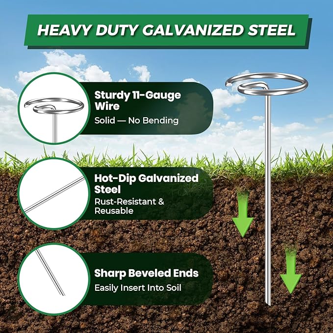 100pcs Landscape Fabric Pins, Heavy Duty Galvanized Landscape Staples Weed Barrier Stakes Lawn Staples with Staples Remover Mallet Yard Stakes Staples for Lawn Edging Ground Cover Outdoor Gardening