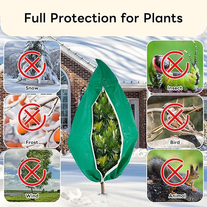 YATHO Plant Covers Freeze Protection 2 Packs 47.3" W X 71" H Thicker Large Outdoor Winter Frost Cloths Blankets with Zipper Drawstring, Reusable Garden Tree Cover Bags for Fruit Tree Shrub Potted