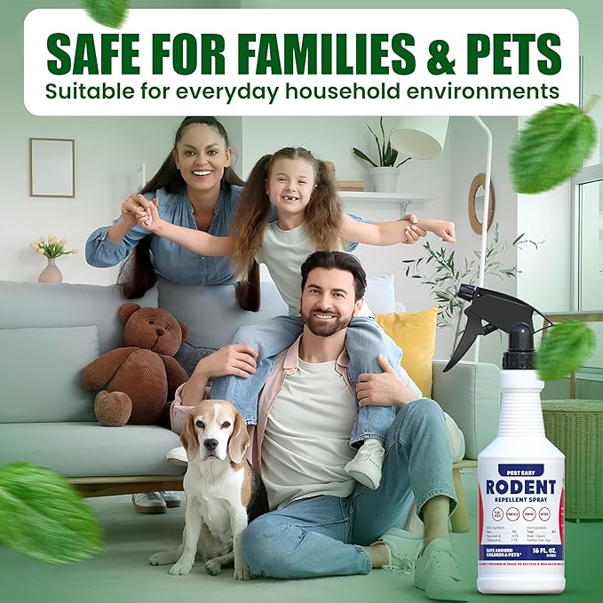 Peppermint Oil Spray for Rodents - Rodent Repellent Spray for Mice & Rats, Plant-Based Extra Strong Formula, Indoor & Outdoor Use, by Pest Easy, 16 oz