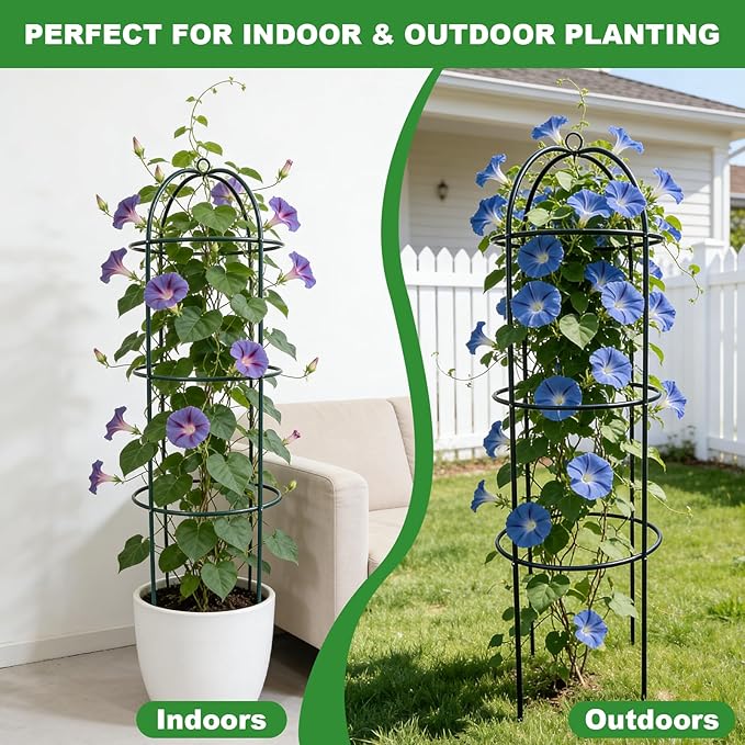 Garden Obelisk Trellis for Climbing Plants 5.7/4.5FT Heavy Duty Metal & Rustproof Plant Climbing Support for Garden Indoor Outdoor Potted Plant Flowers Fruits Vegetable Vines (5.7FT / 2Pack)