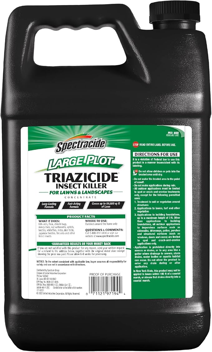 Spectracide Large Plot Triazicide Insect Killer for Lawns & Landscapes Concentrate, 1 Gallon, Large Plot Concentrate Formula Kills 180+ Pests Including Fleas, Ants, Deer Ticks and Other Listed Pests