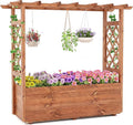 Giantex Raised Garden Bed with Sided Trellis & Roof, 45”x16”x41” Wood Elevated Planter Box, Freestanding Garden Planter Raised Bed for Flowers Herbs Climbing Vines,Brown,1